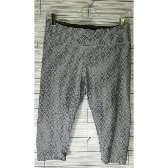 Prana Misty Knicker Capri Athletic Pant Silver Jacquard Performance Knit Size Lg - Picture 1 of 9